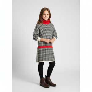 Vintage 012 Benetton Made in Italy Houndstooth Laine Wool Sweater Dress